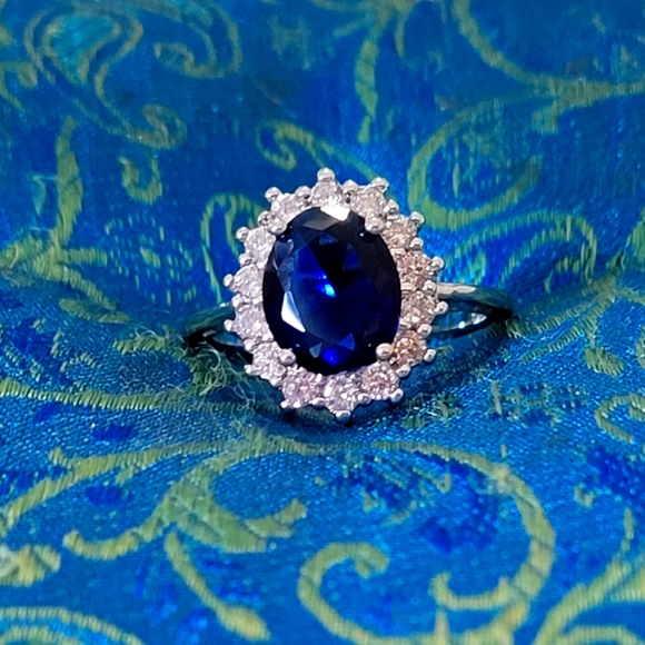 925S  Diana Engagement Ring 3.2 CT Lab Created  Sapphire Ring - Picture 2 of 5